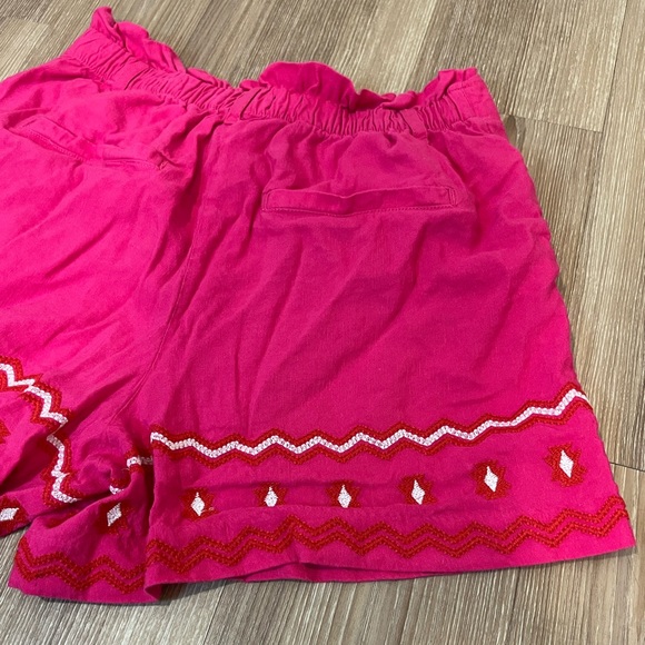 LOFT Embroidered Pink Linen Shorts - Picture 5 of 6